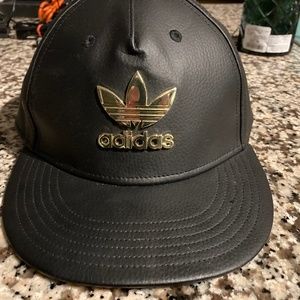 Leather Addidas hat with gold emblem (
